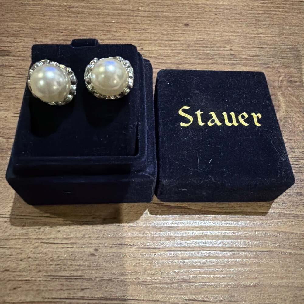 Stauer Pearl Rhinestone Stud Earrings With Box Wedding Prom